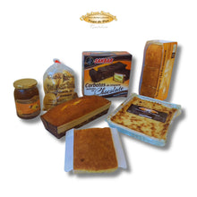 Cargar imagen en el visor de la galería, Pack Momentos Especiales Etelvina con sobaos pasiegos artesanos, quesada pasiega, corbatas de Unquera, miel y dulces tradicionales de Cantabria.