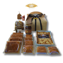 Cargar imagen en el visor de la galería, Caja pasiega gourmet El Goloso con sobaos pasiegos, quesada artesanal y dulces de Cantabria preparada para regalo I Sobaos Etelvina.
