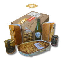 Cargar imagen en el visor de la galería, Pack Sabores de Cantabria listo para envío con sobaos pasiegos de Etelvina, quesada pasiega, sidra natural y conservas de Santoña.
